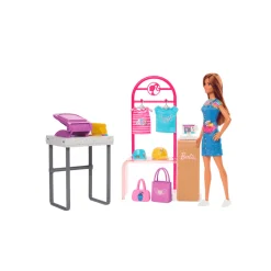 Barbie Boutique Diseña y vende Muñeca morena con tienda de ropa personalizable y accesorios, juguete
