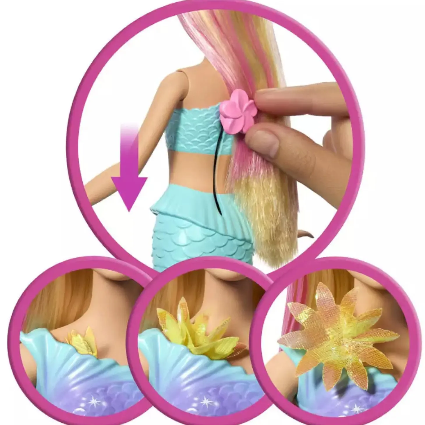 Barbie Muñeca Sirena Rubia Mágica de Flores