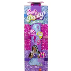 Barbie Party Unboxed Glam Party – Muñeca con 10 sorpresas y cambio de color