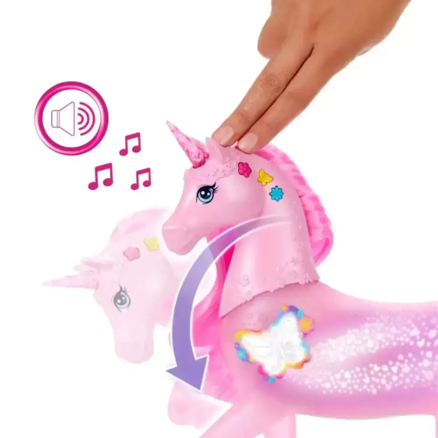 Barbie Unicornio Galopa y Brilla con 20 combinaciones de luces y sonidos