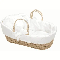 Canastilla de mimbre con 2 asas, cubremanta y cojín