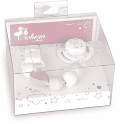 Chupete con Cadena Corazón de Madera Rosa para Muñecas - Arias