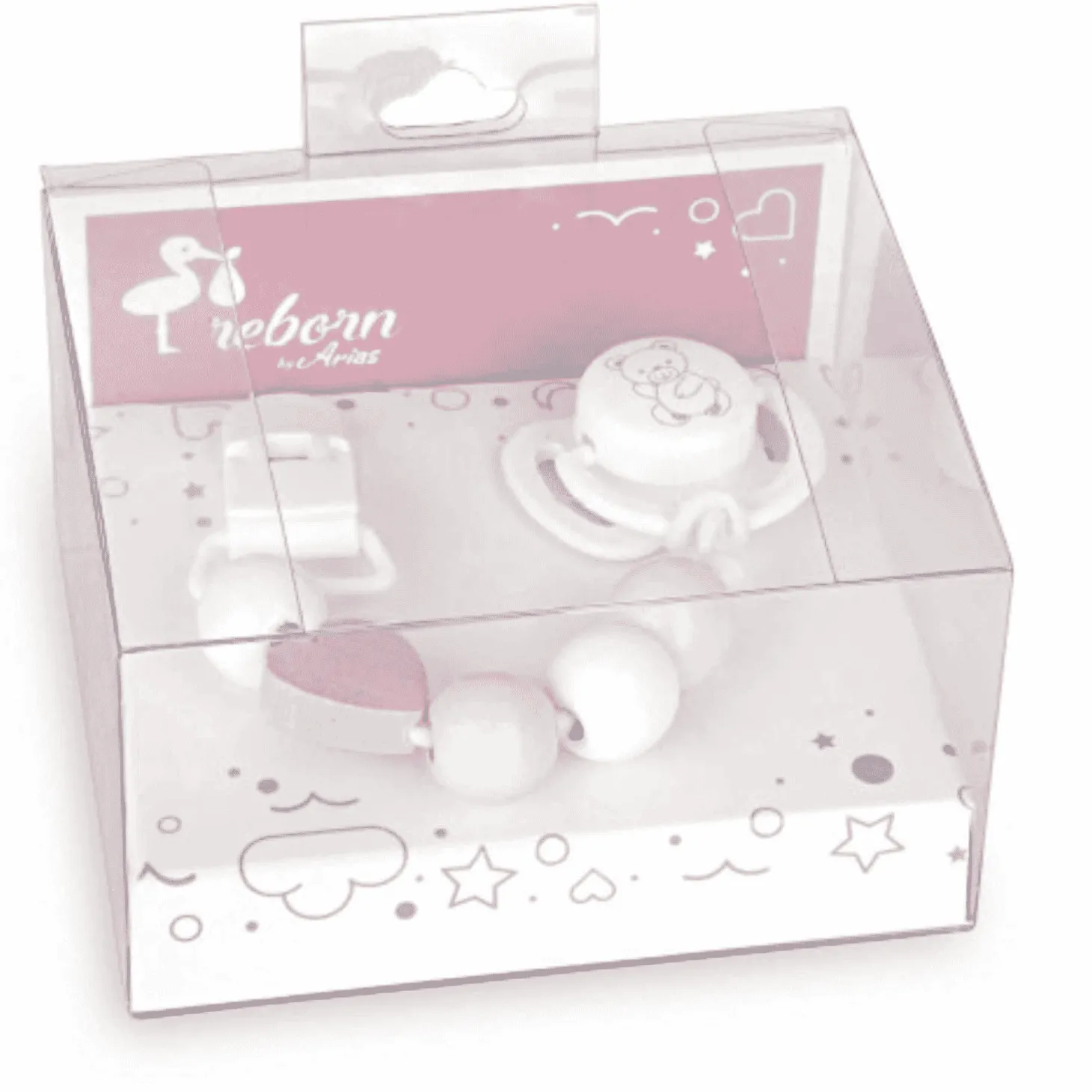 Chupete con Cadena Corazón de Madera Rosa para Muñecas - Arias