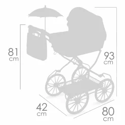 Coche de Muñecas Plegable con Sombrilla y Suspensión De Cuevas