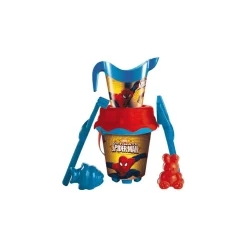 Cubo de playa Spiderman 18 cm con regadera, pala.. rastrillo...