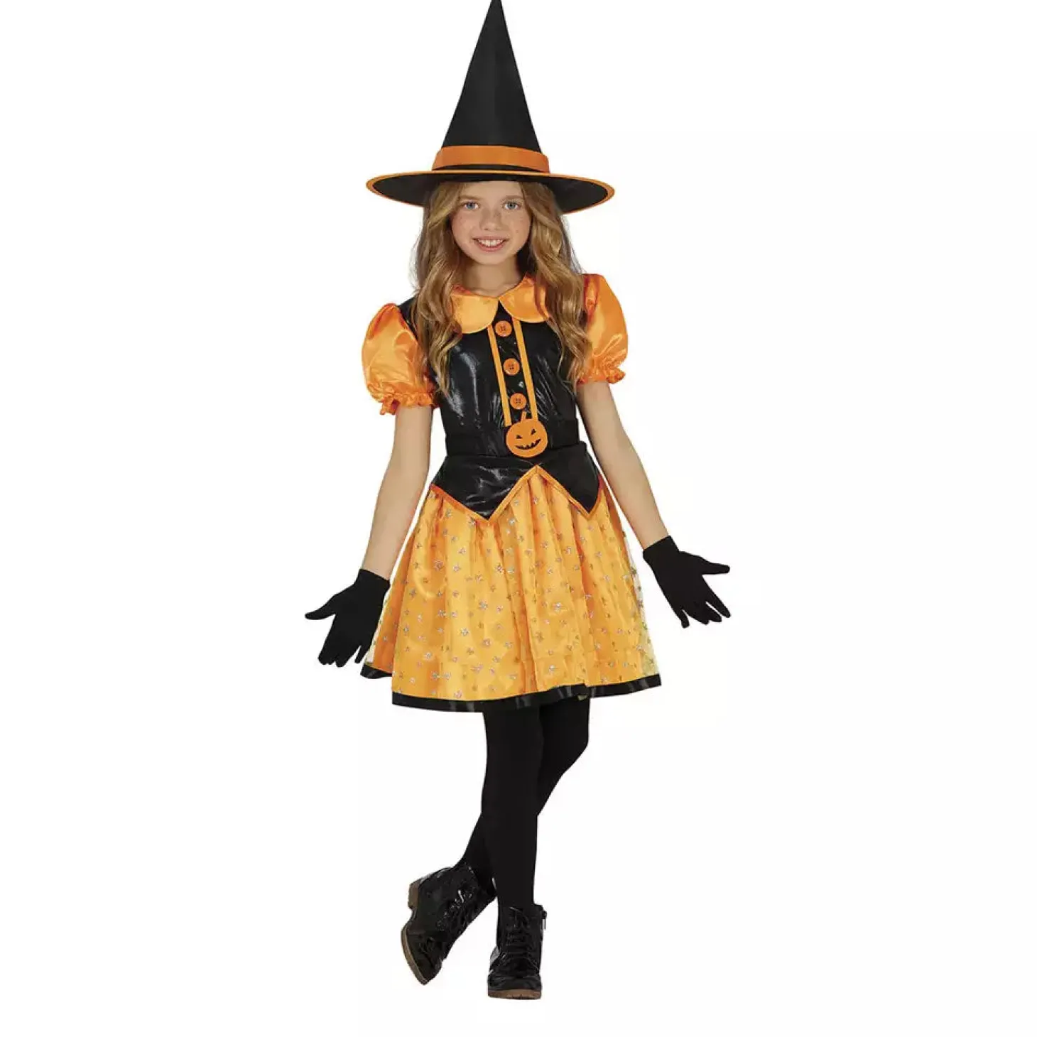 Disfraz Bruja Calabaza Purpurina Infantil T. 7-9