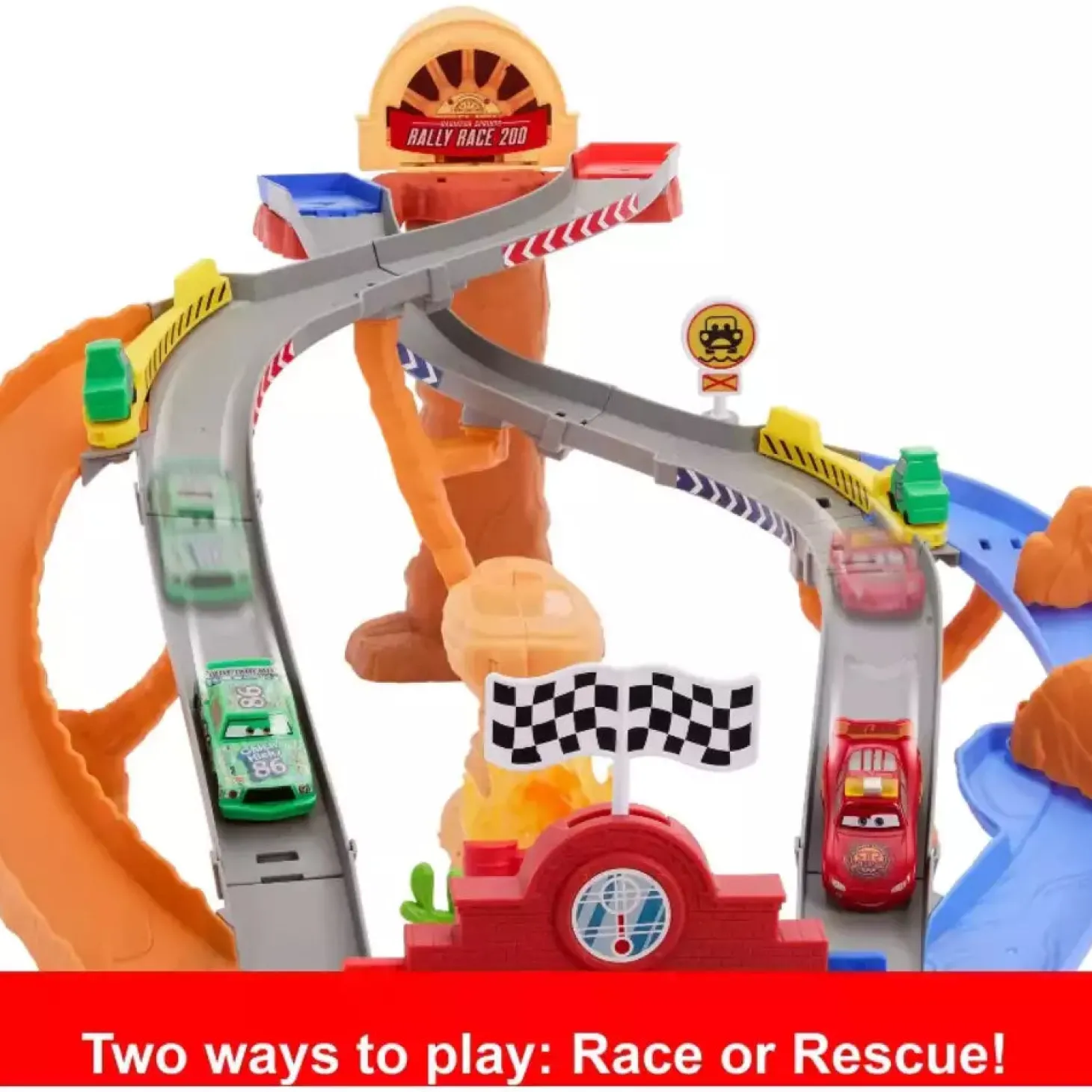 Disney Pixar Cars Circuito de Rescate en Radiador Springs – Conjunto con Rayo McQueen, Chick Hicks y