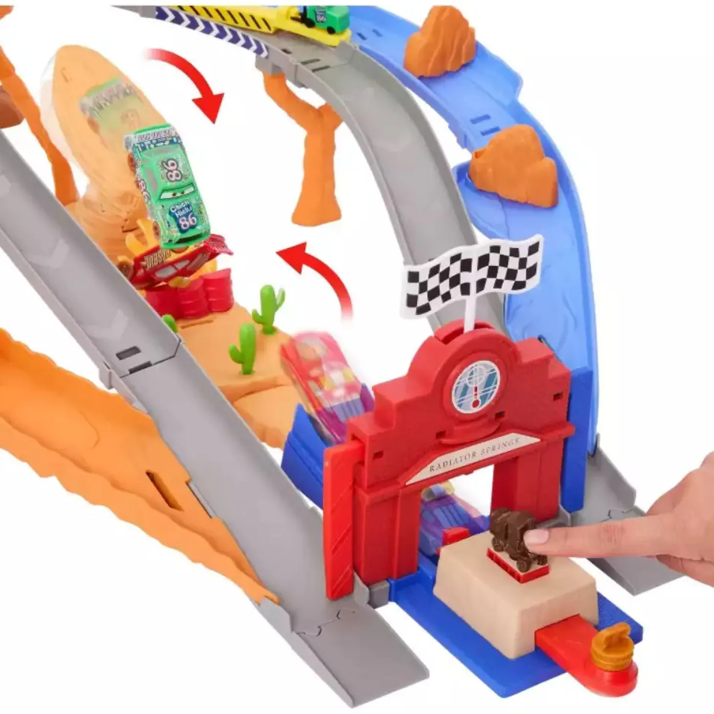 Disney Pixar Cars Circuito de Rescate en Radiador Springs – Conjunto con Rayo McQueen, Chick Hicks y