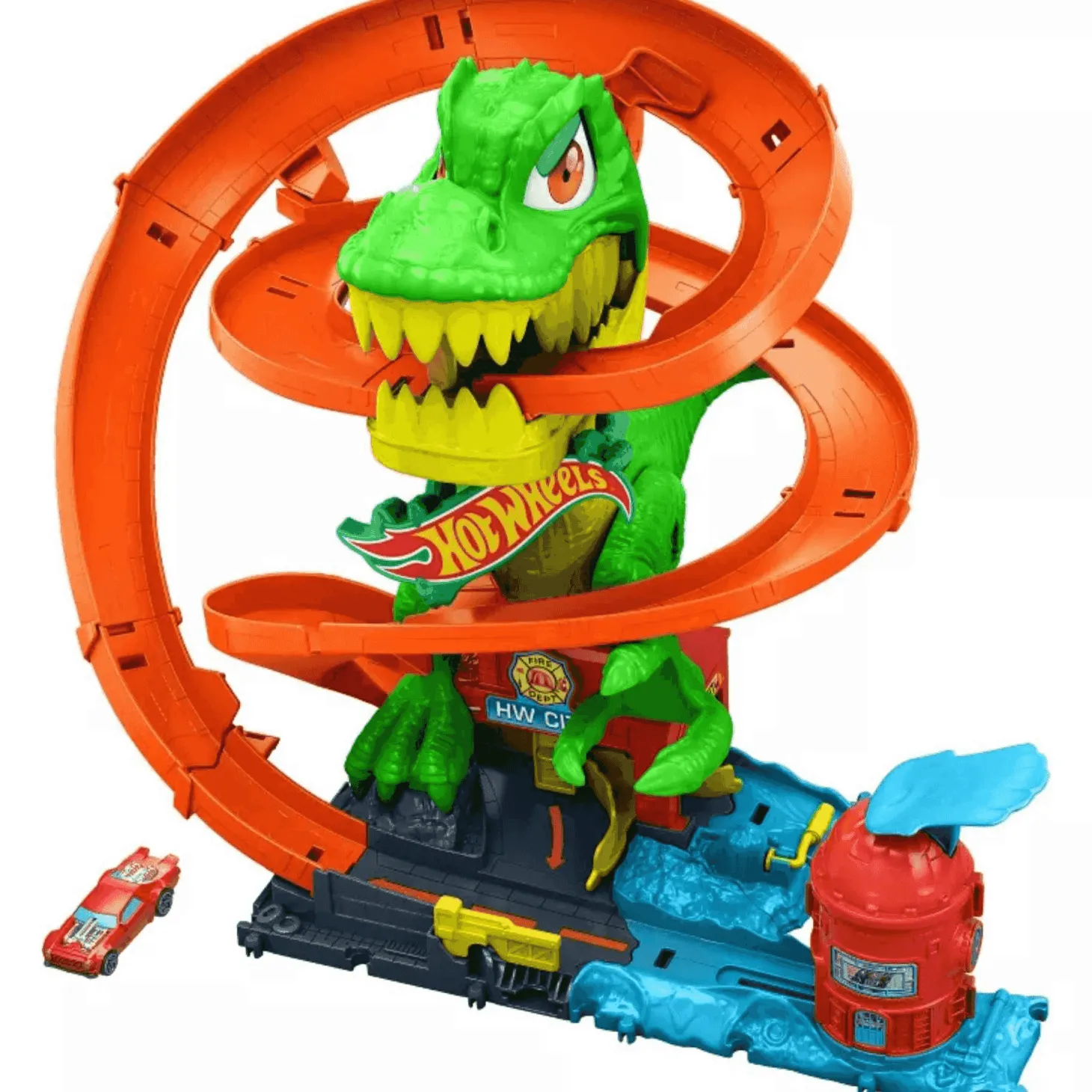 Hot Wheels Jurassic World T-Rex Estación de Bomberos