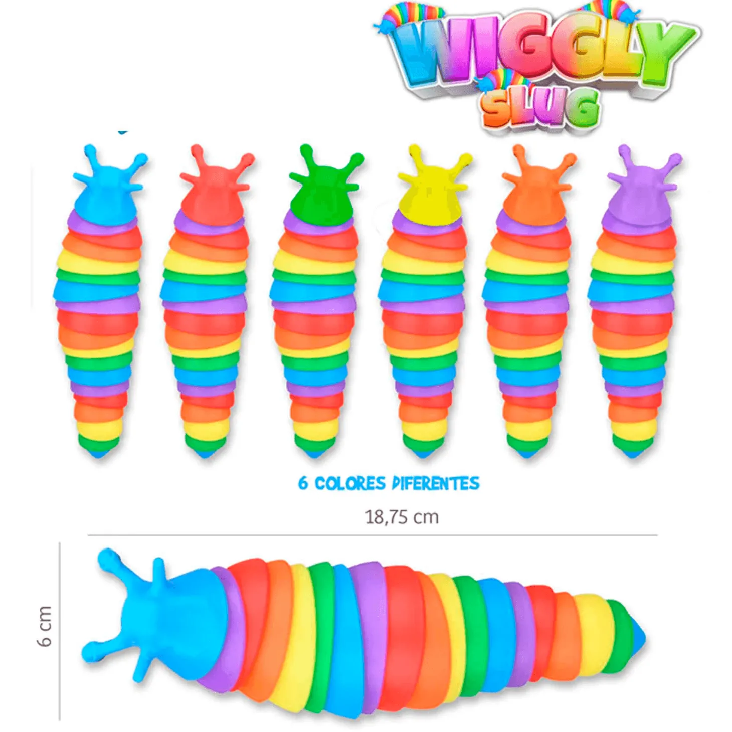 Juguete Antiestrés Wiggly Slug Arcoiris
