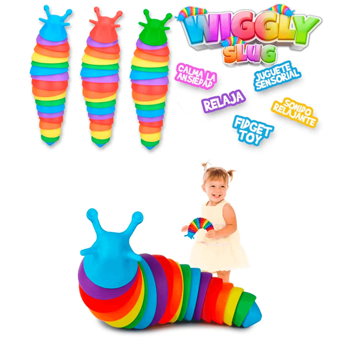 Juguete Antiestrés Wiggly Slug Arcoiris