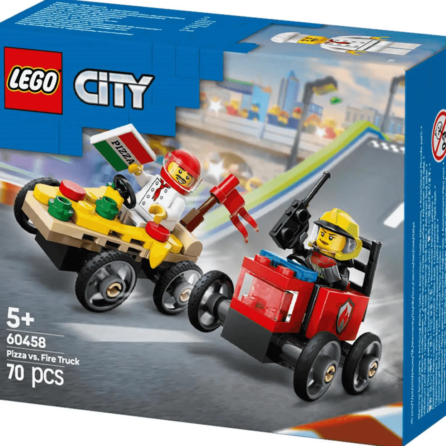 LEGO City Pack de Coches de Carreras: Pizza vs. Camión de Bomberos 60458