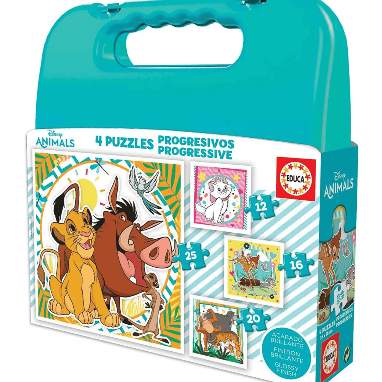 Maleta Progresivos Disney Animals 4 Puzzles 12 16 20 25 Piezas