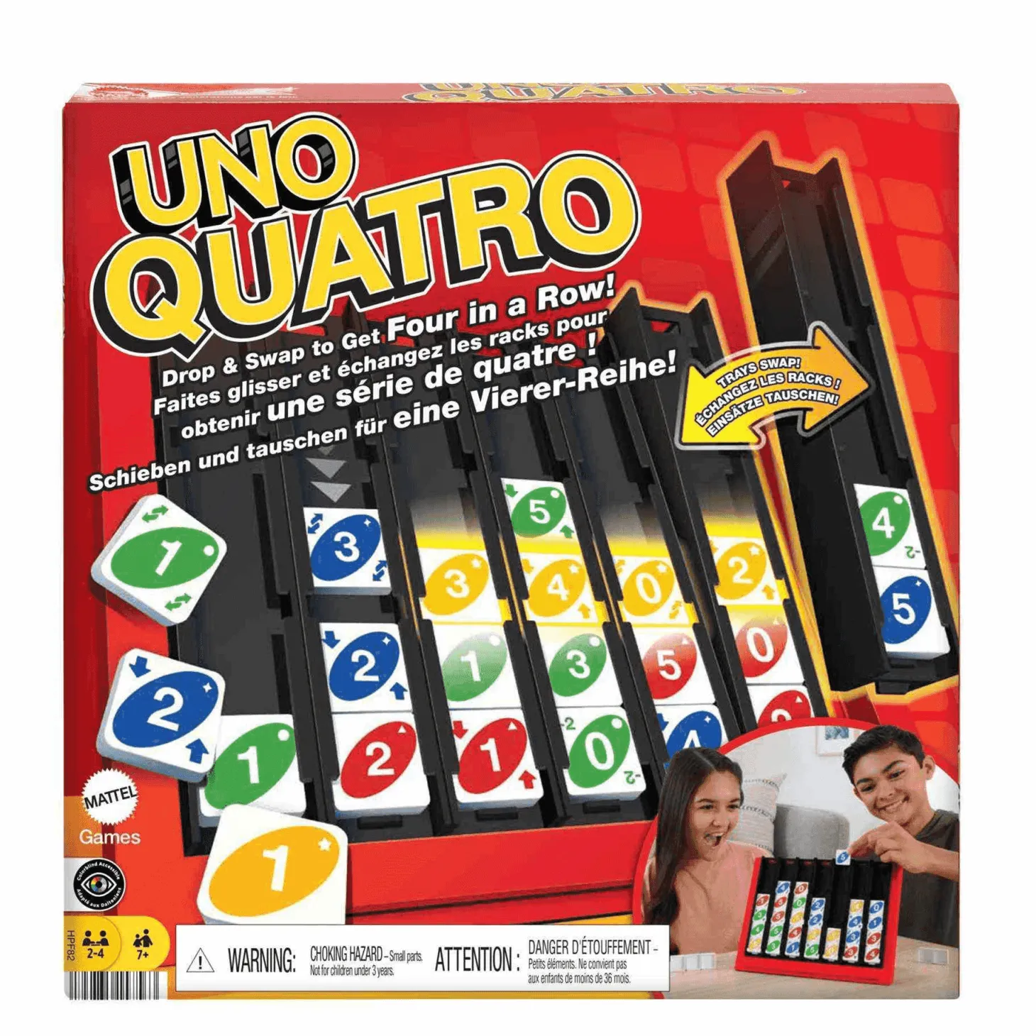 Mattel Games UNO Quatro Juego de mesa cuatro en raya con fichas