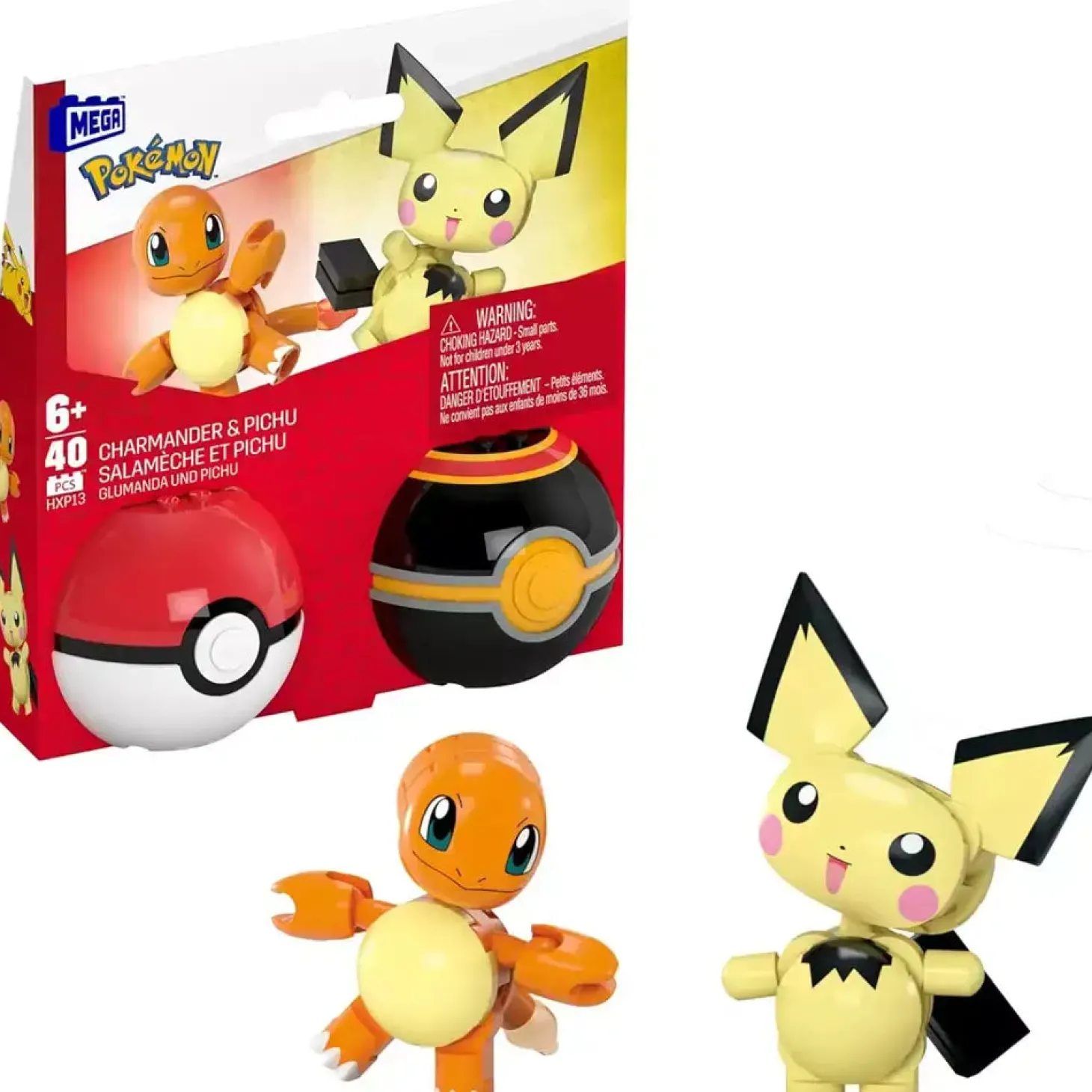 Mega Bloques de construcción Pokémon Pack 2 pokeballs con personajes surtido - Juguete de Mega Pokém