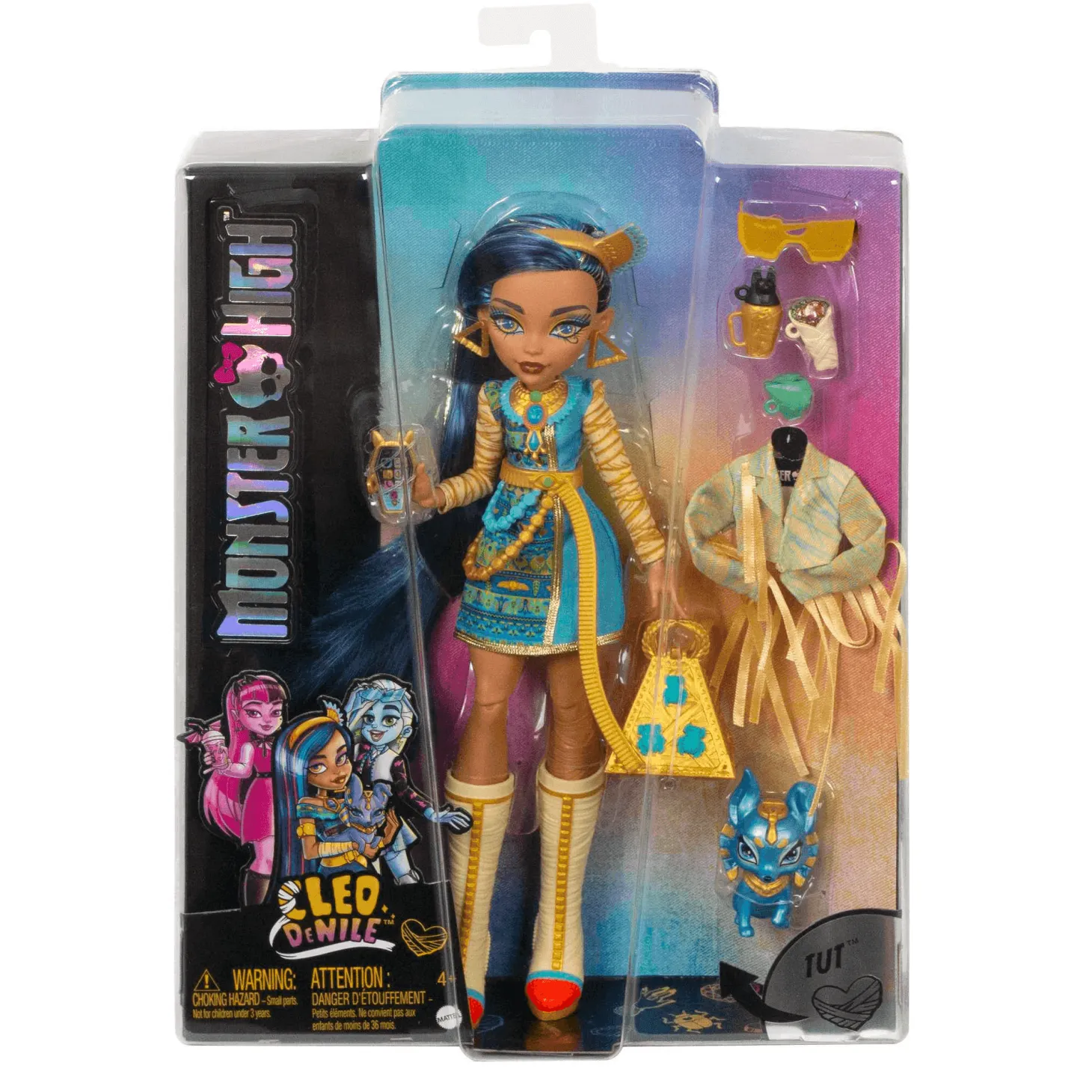 Monster High Cleo de Nile Muñeca articulada con mascota y accesorios de moda