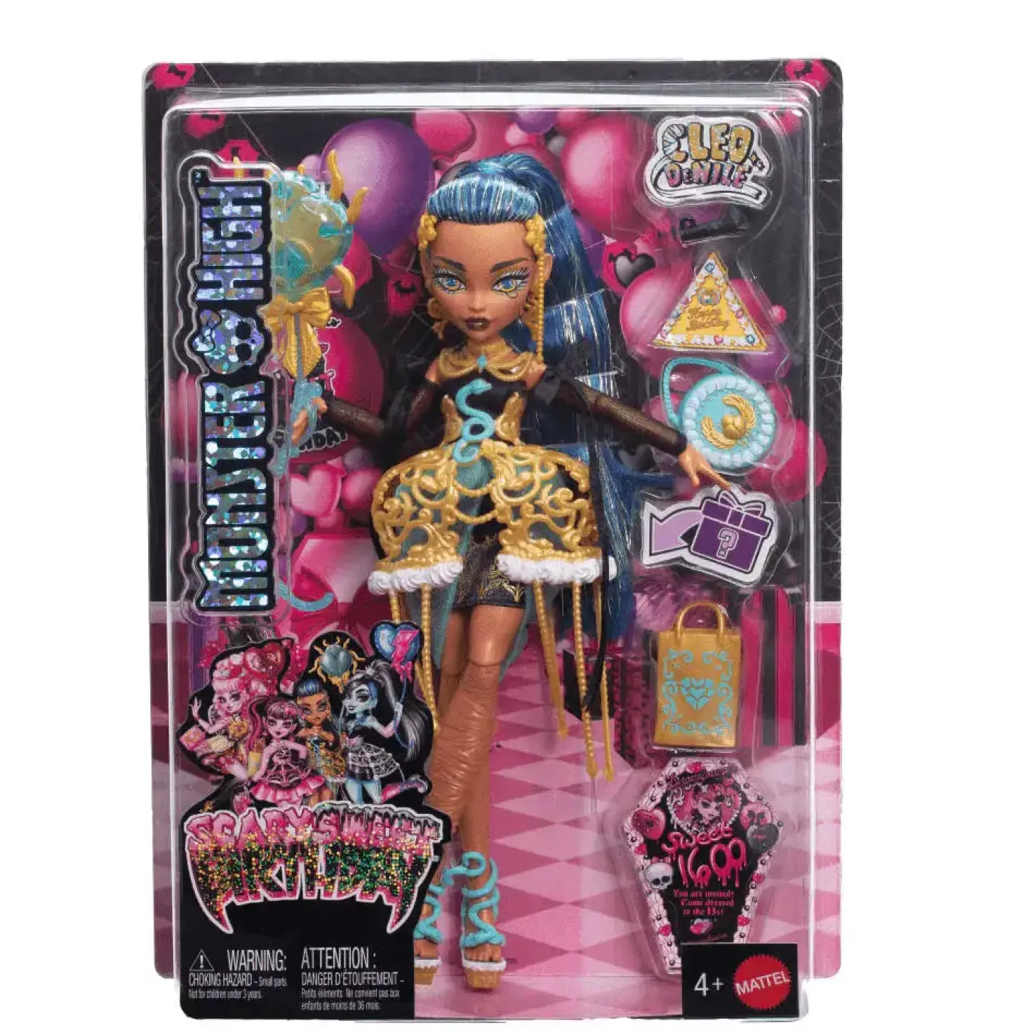 Monster High Cumplespantos Cleo De Nile – Muñeca de fiesta con accesorios temáticos