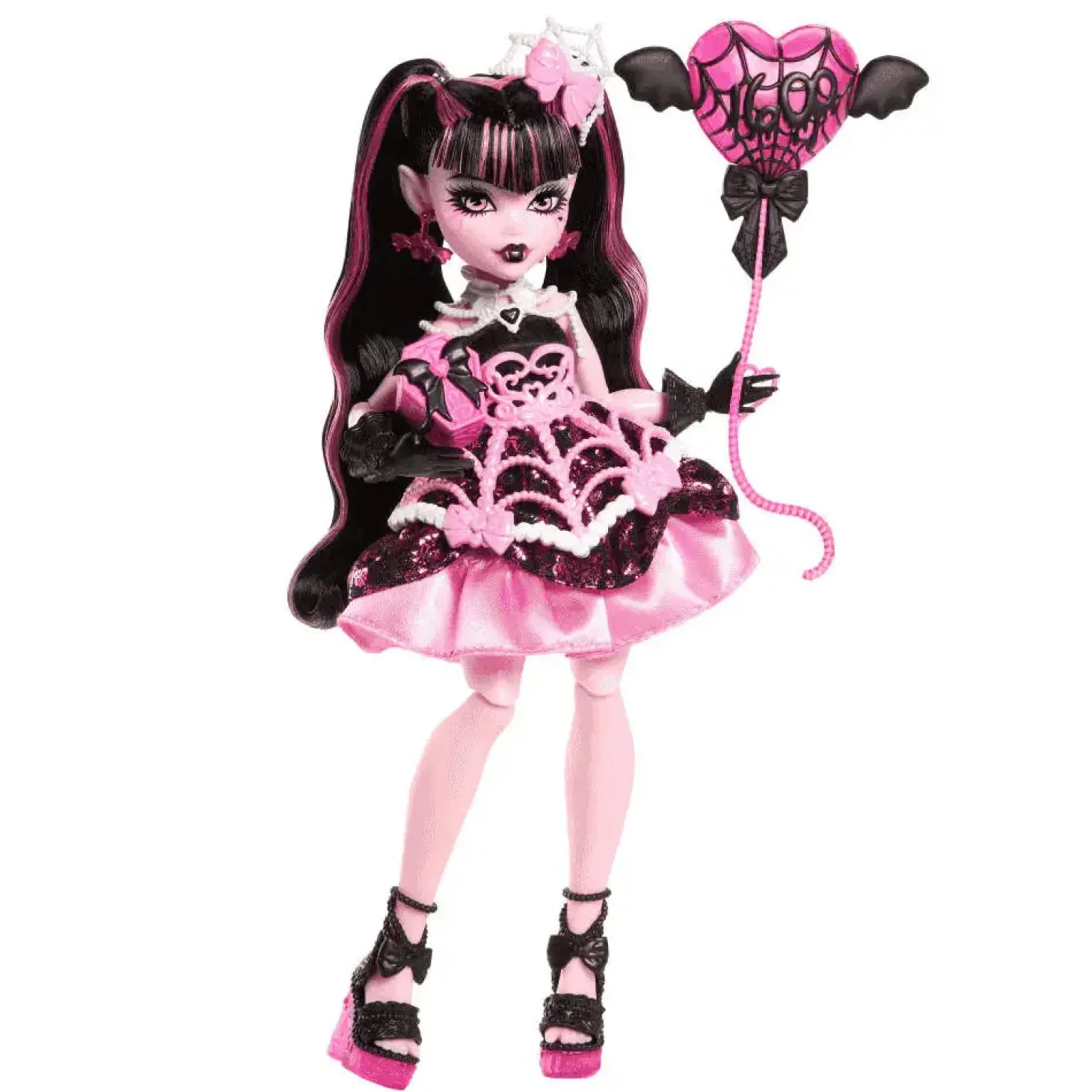Monster High Cumplespantos Draculaura – Muñeca de fiesta con vestido rosa y accesorios