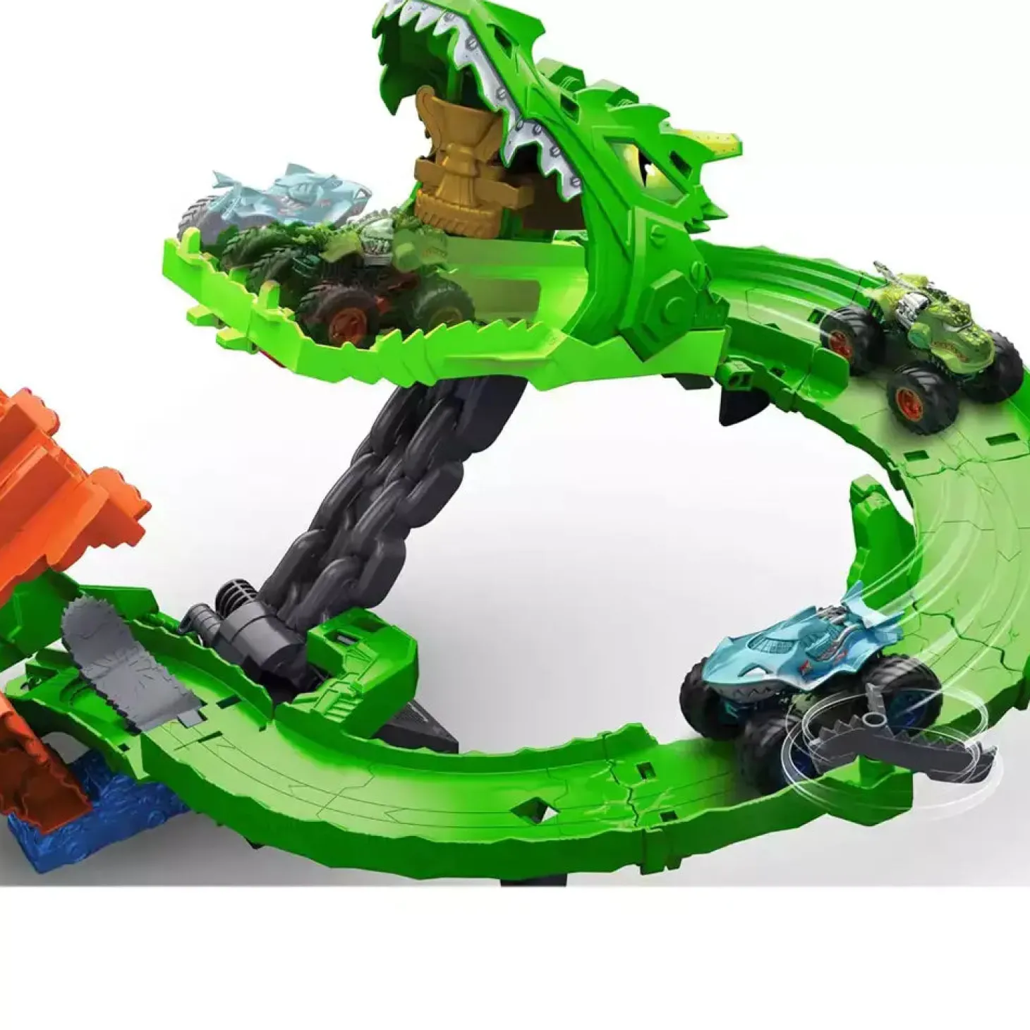 Monster Trucks Sharks vs. Dinos – Destrucción del Dragón con 2 camiones a escala 1:64