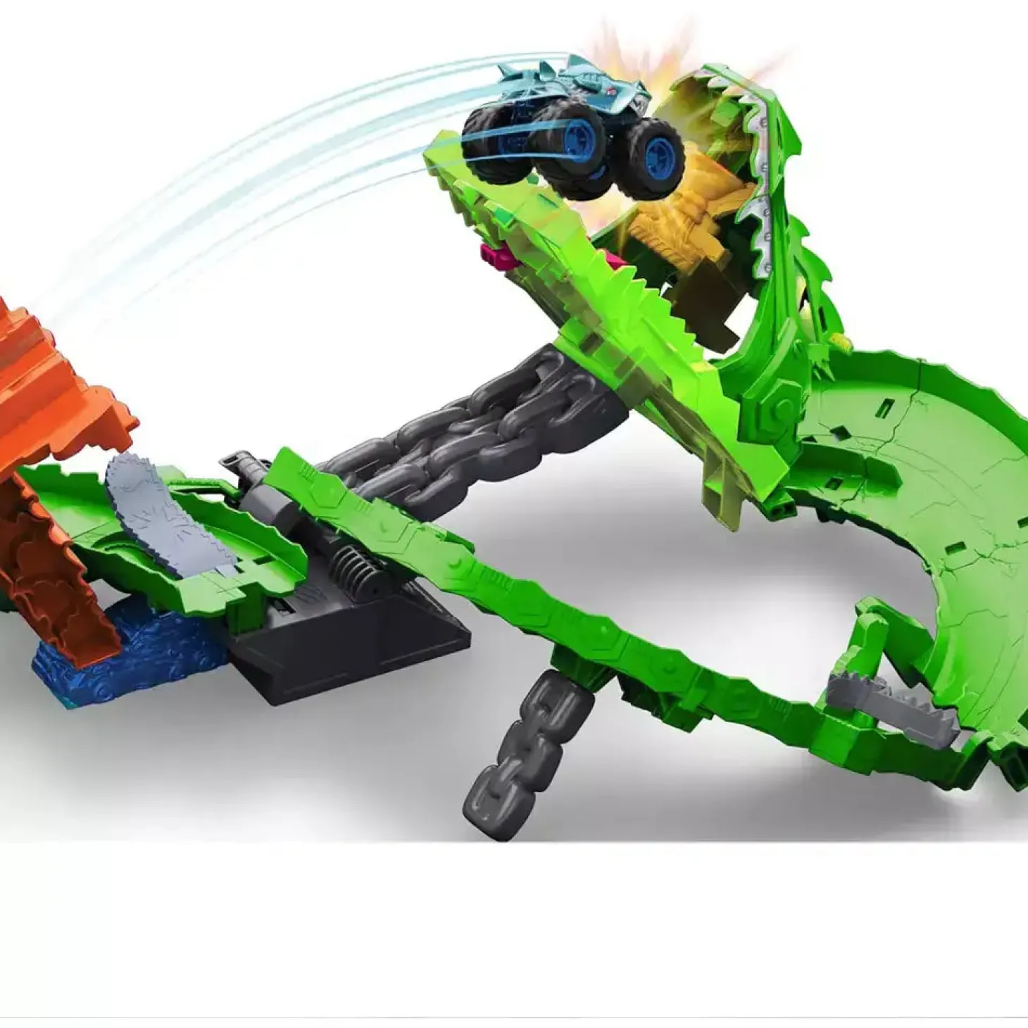 Monster Trucks Sharks vs. Dinos – Destrucción del Dragón con 2 camiones a escala 1:64