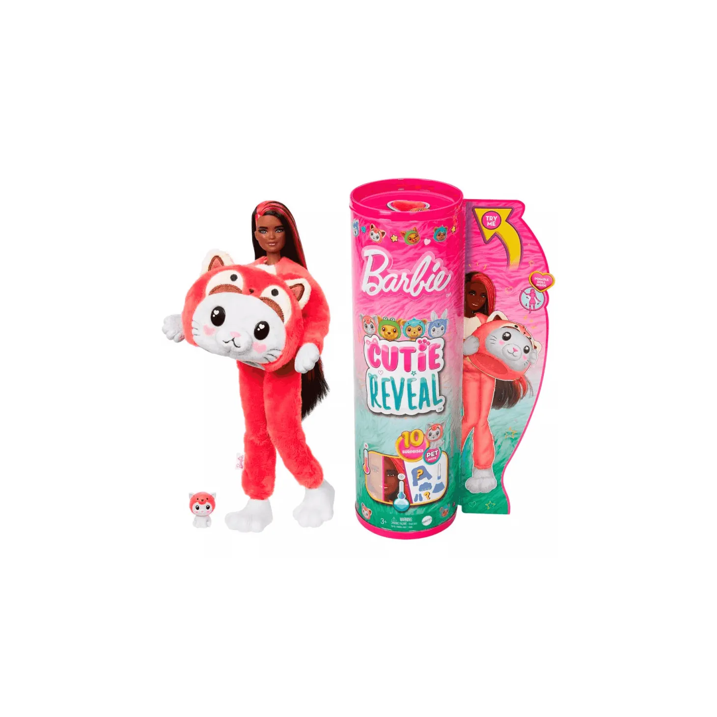 Muñeca Barbie Cutie Reveal Disfraces Panda Rojo - Gatito