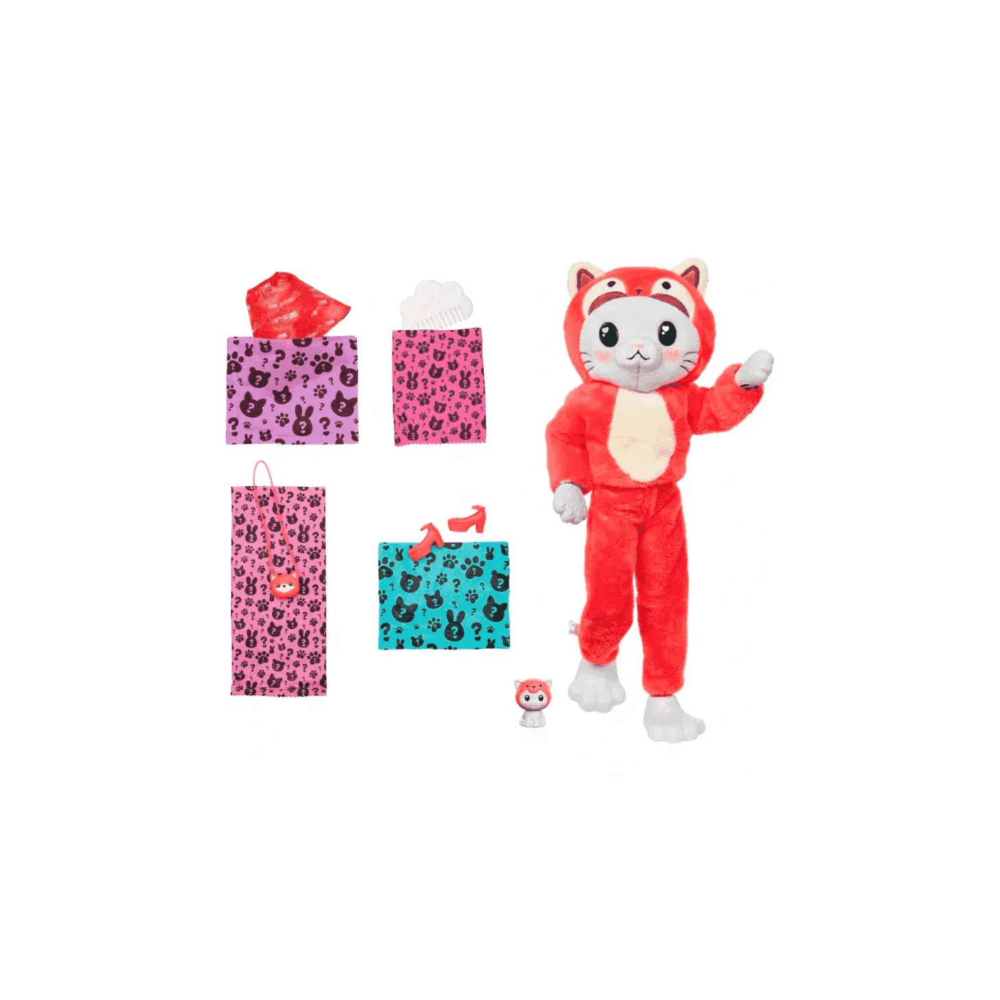 Muñeca Barbie Cutie Reveal Disfraces Panda Rojo - Gatito