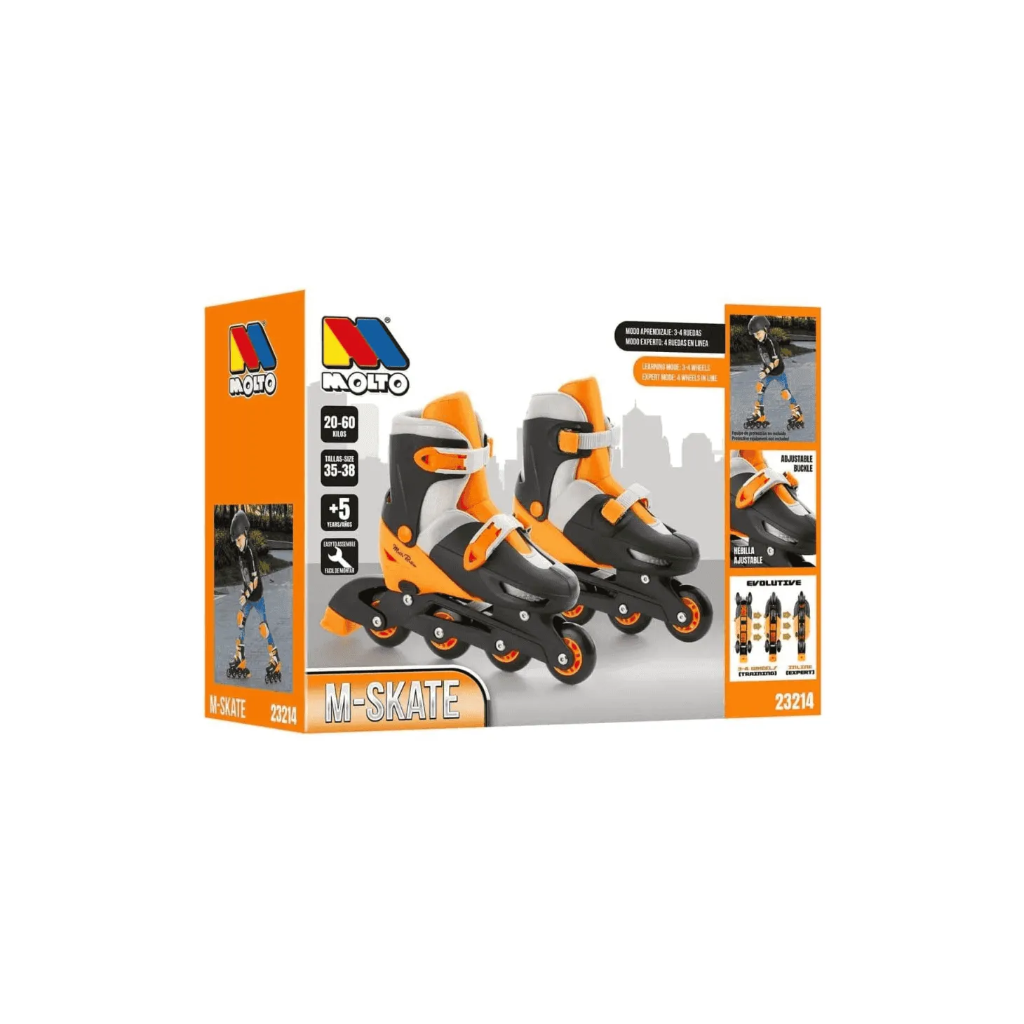 Patines en línea 4 en 1 naranjas ajustables Moltó