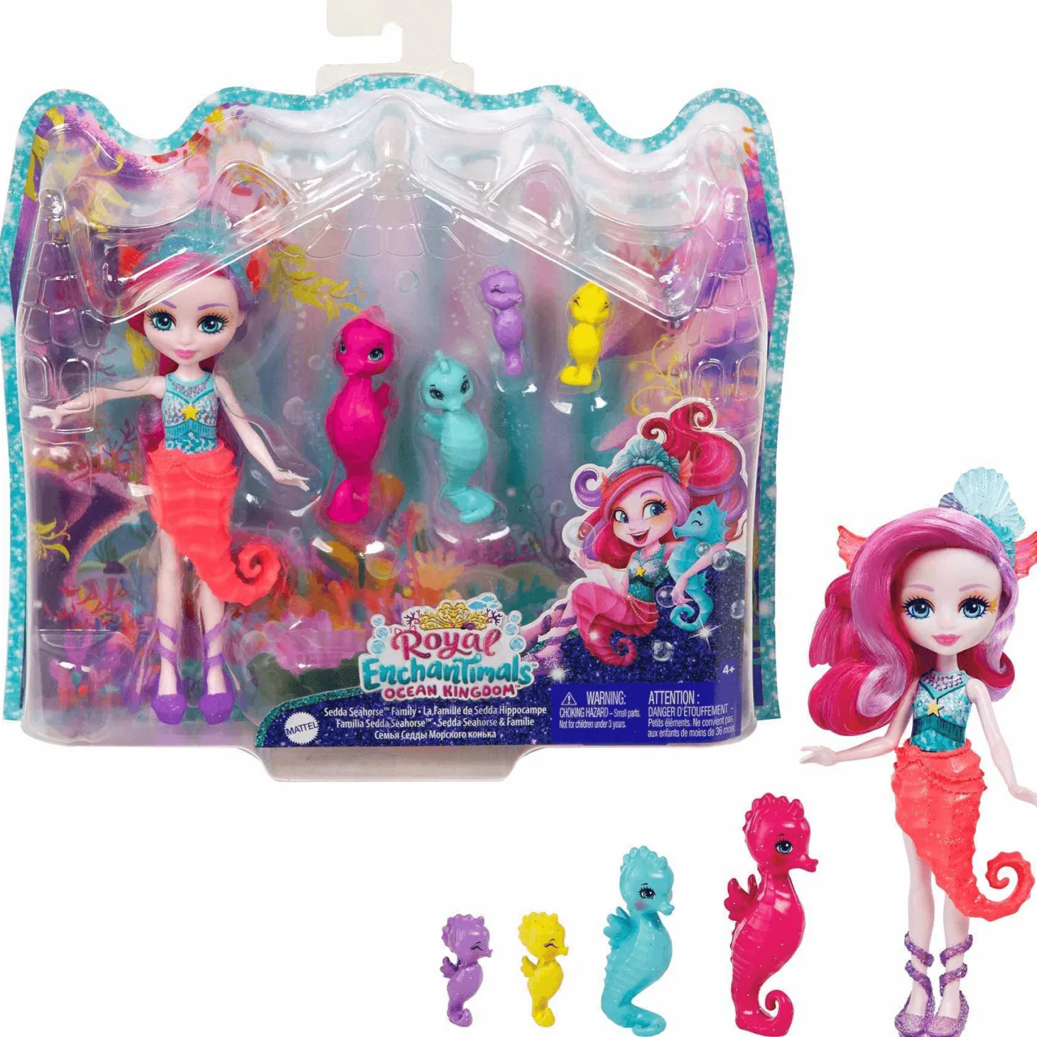 Royal Enchantimals Ocean Kingdom Muñeca Sedda Sea Horse con Mascota 4 años
