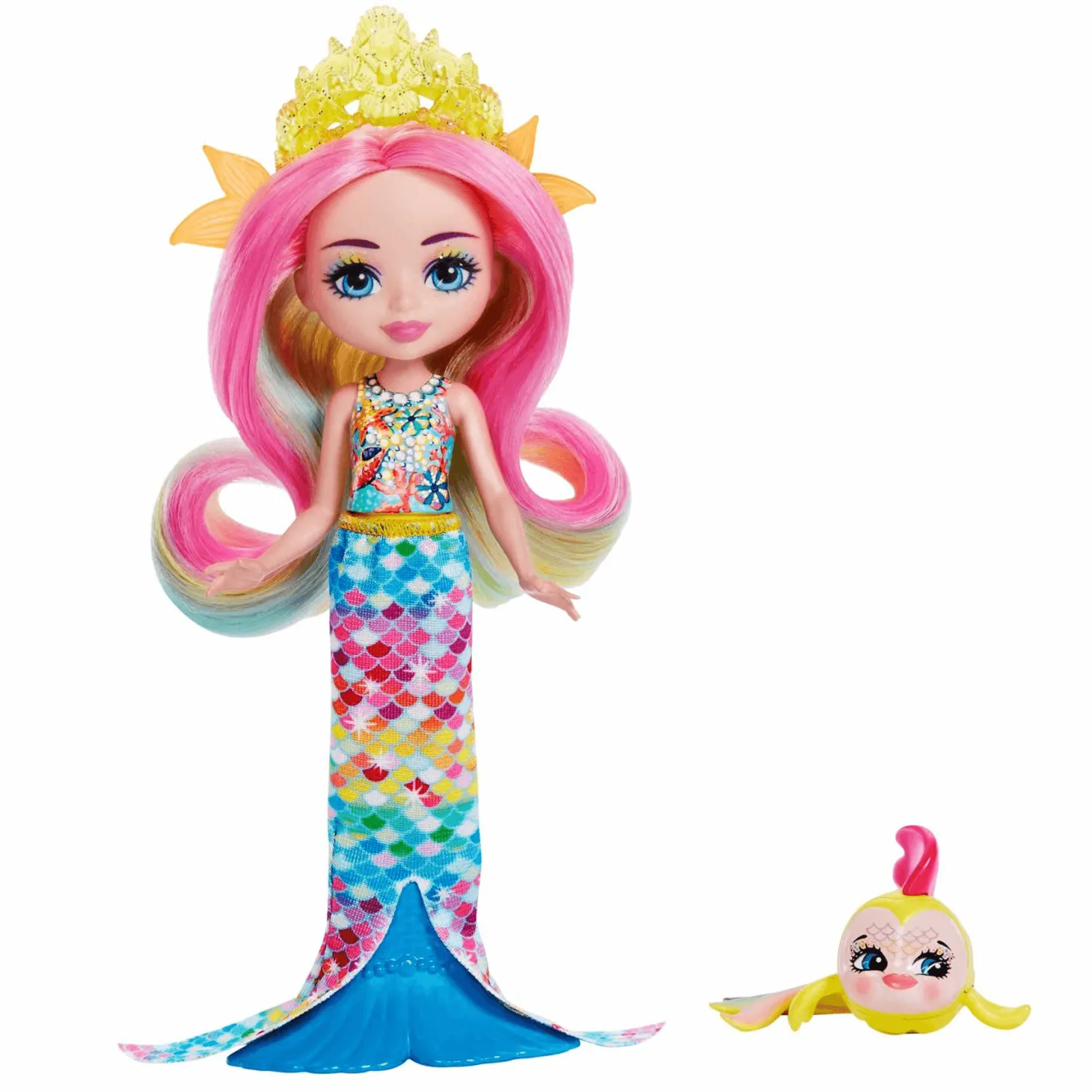 Royal Enchantimals Ocean Kingdom Muñeca Rainey Rainbow Fish con Mascota 4 años