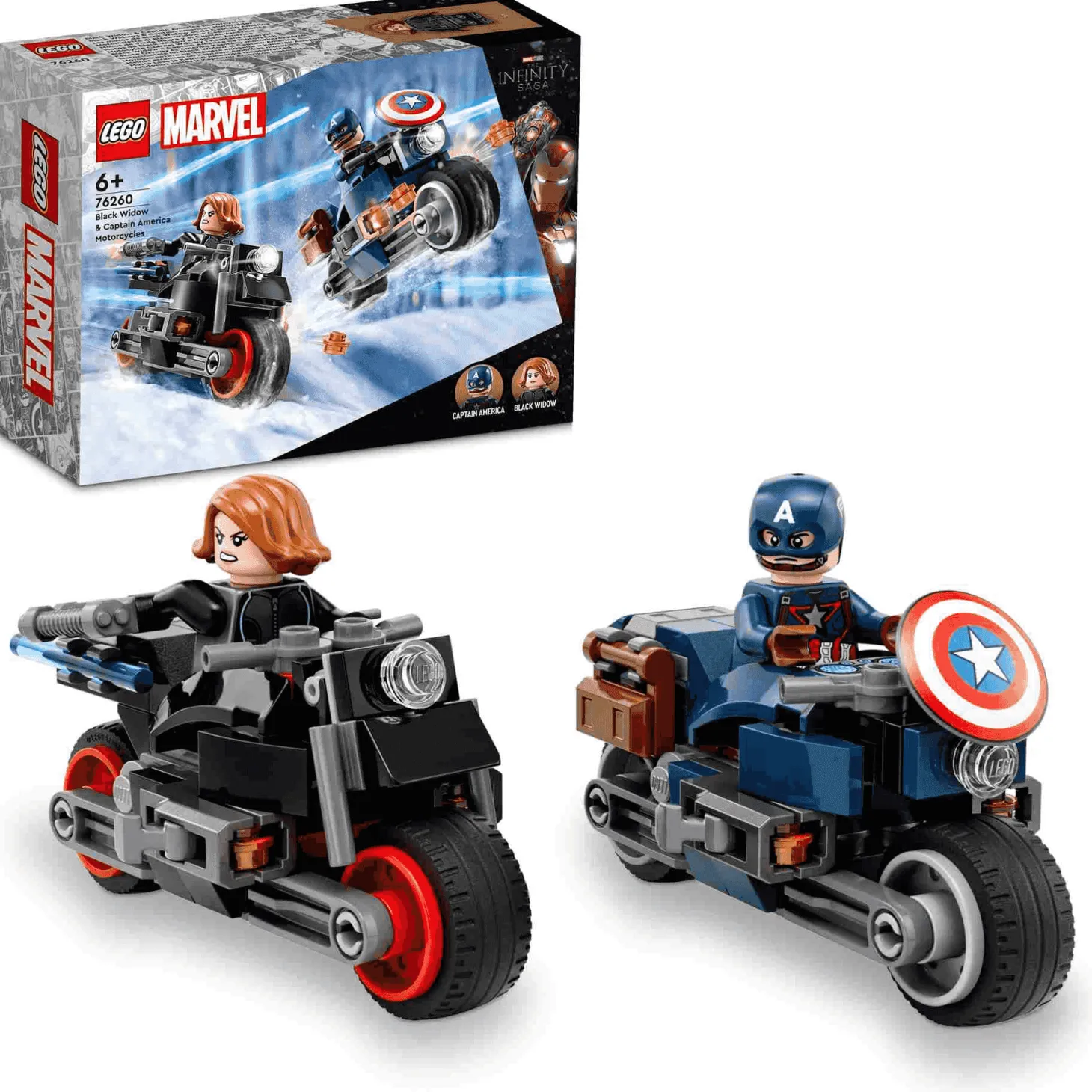 Set de juguetes de construcción LEGO Marvel 76260 Motos de Viuda Negra y el Capitán América 130 pi