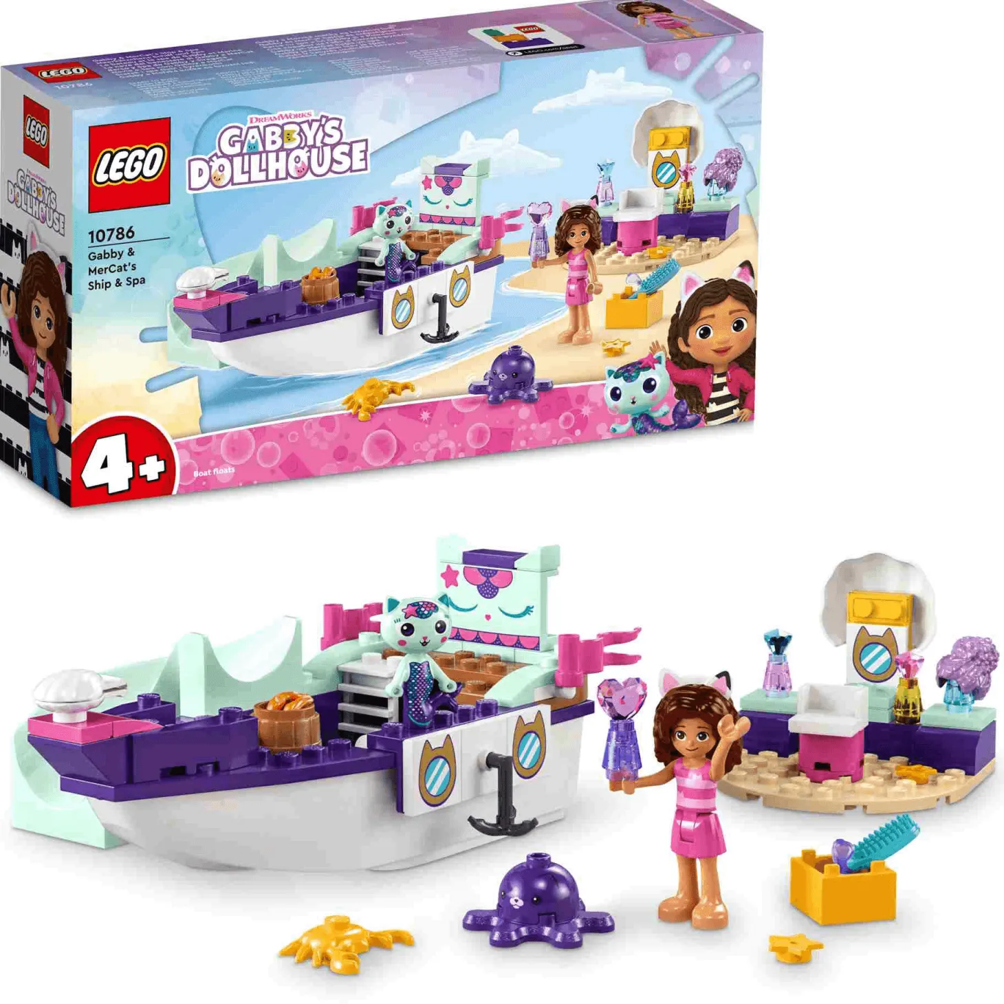 Set de juguetes de construcción LEGO 10786 Barco y Spa de Gabby y Siregata 88 piezas