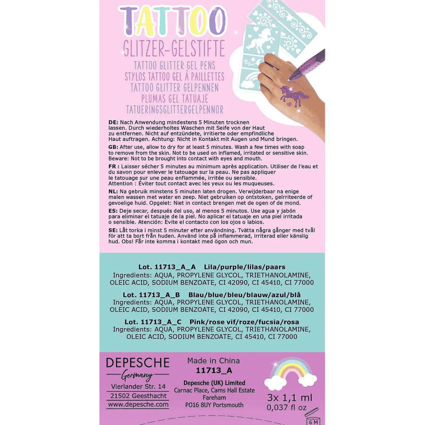 Ylvi Bolígrafos de Gel Purpurina para Tatuajes